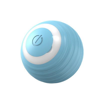 Blue and white spherical device with a power symbol on a white background