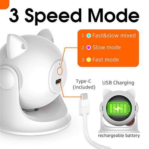 White electronic device with charging cable and battery indicator, labeled '3 Speed Mode' and 'USB Charging'.