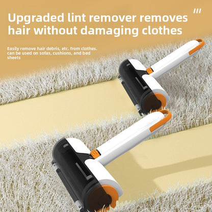 Lint remover on a fabric background with text about its use.