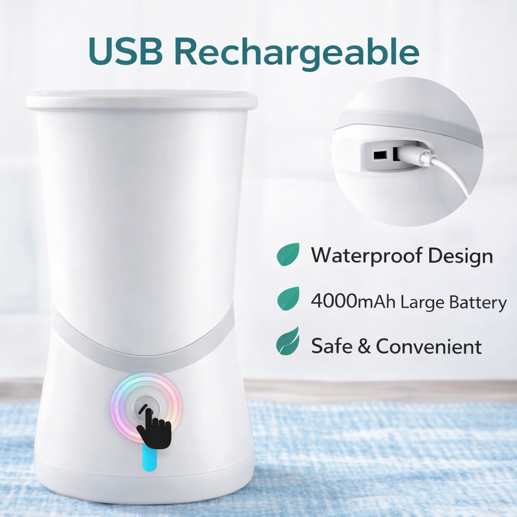 USB rechargeable device with waterproof design and large battery capacity on a white background