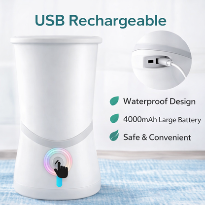 USB rechargeable device with waterproof design and large battery capacity on a white background