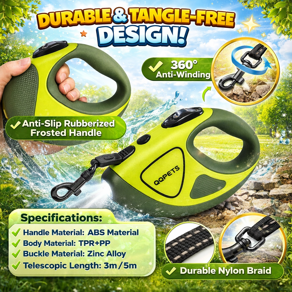 Dog leash with features highlighted on a scenic background