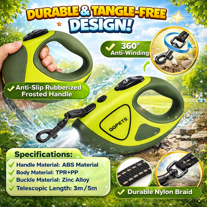 Dog leash with features highlighted on a scenic background