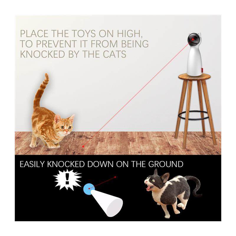 Pet toy with laser pointer on a stool, showing how it's used to entertain cats and dogs.